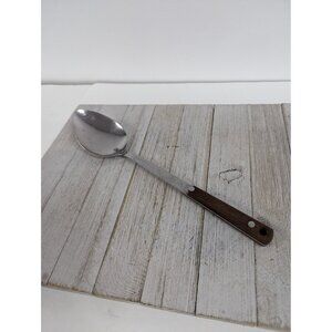 Vintage Pyramid Stainless Steel 12 3/4" Solid Serving Spoon Red Brown Handle